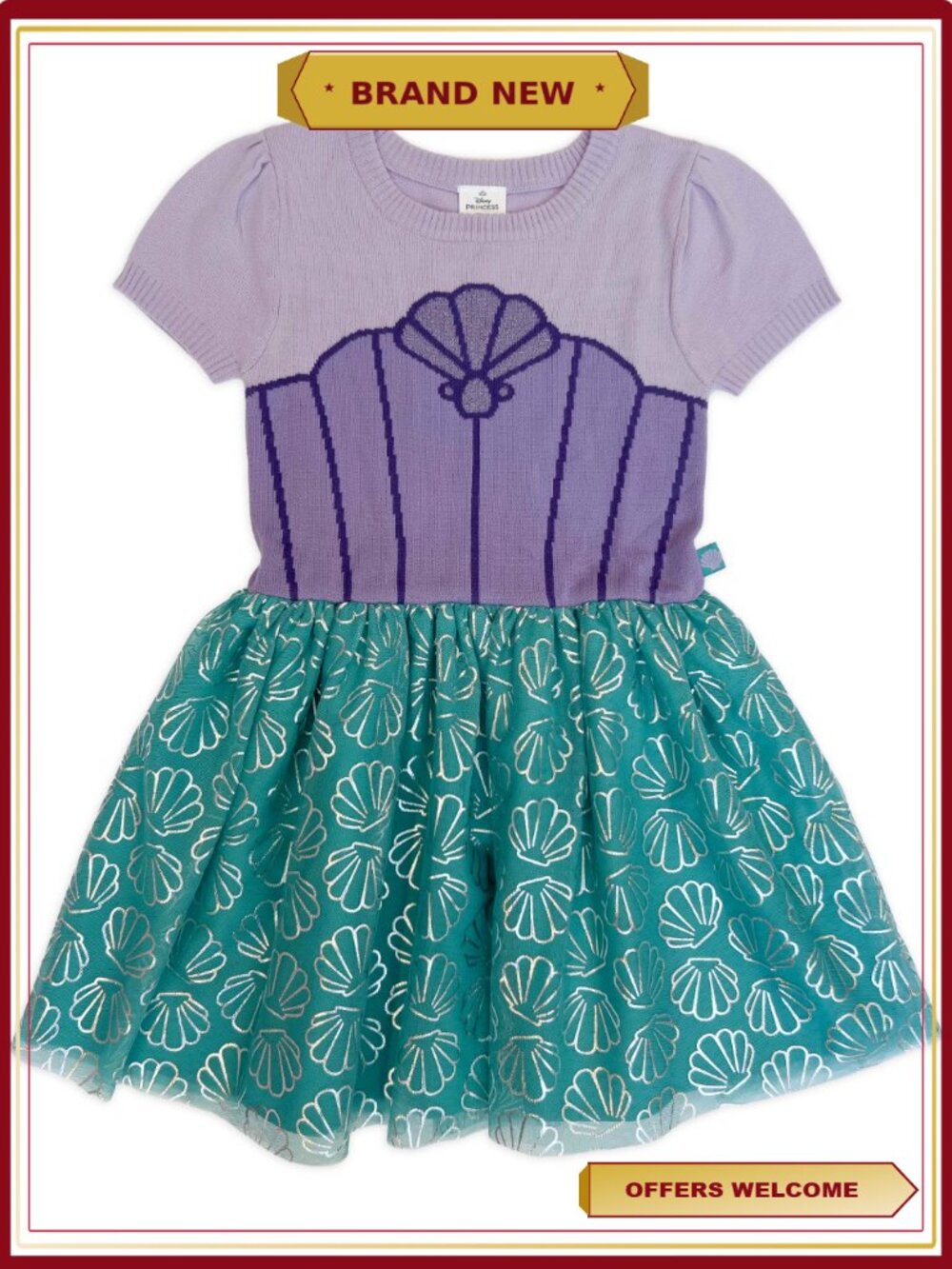 Disney Princess Ariel Cosplay Short Sleeve Sweater Dress Girls